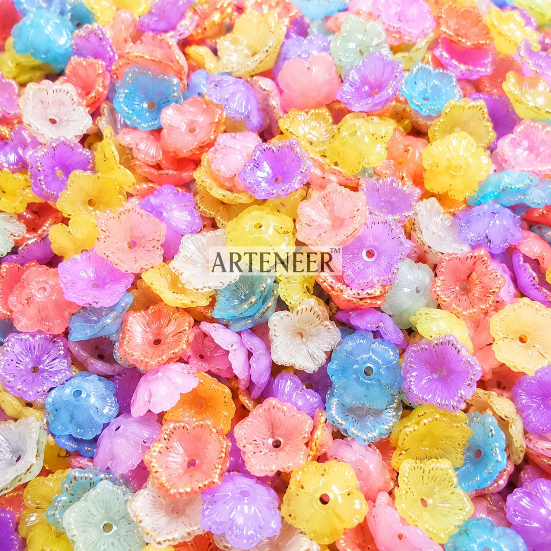 Multicolor golden trim mini flower beads for bridal embroidery, kundan jewelry, and lippan craft in India
