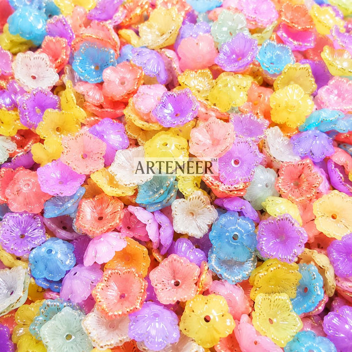Multicolor golden trim mini flower beads for bridal embroidery, kundan jewelry, and lippan craft in India