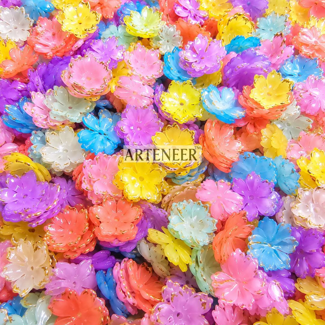 Multicolor mini flower beads for bridal embroidery, jewelry making, and lippan craft projects in India