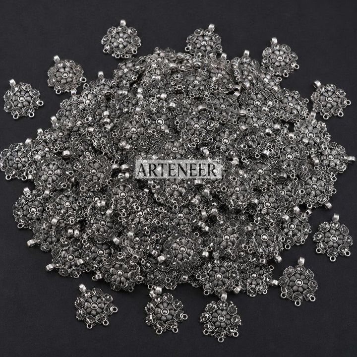 Oxidized silver statement pendant connector for traditional Indian jewelry, boho necklaces, and tribal craft in India