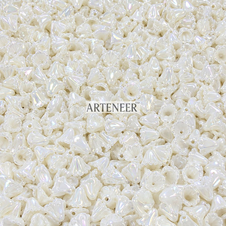 Pearly white trumpet flower beads for bridal jewelry, earring drops, and beaded flower making in India