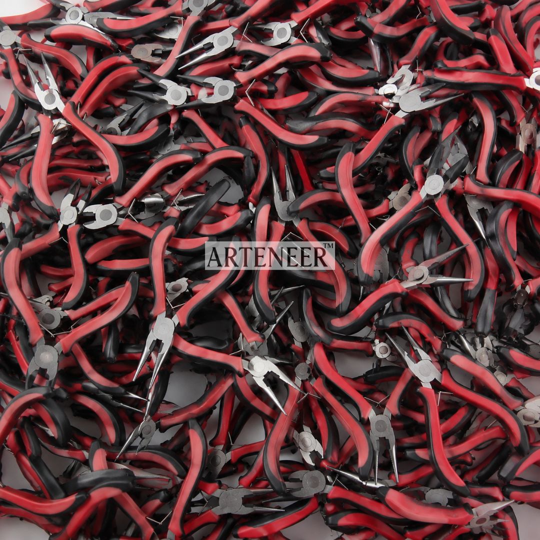Professional jewelry pliers set with ergonomic red and black cushioned grip handles for jhumka and bridal craft in India