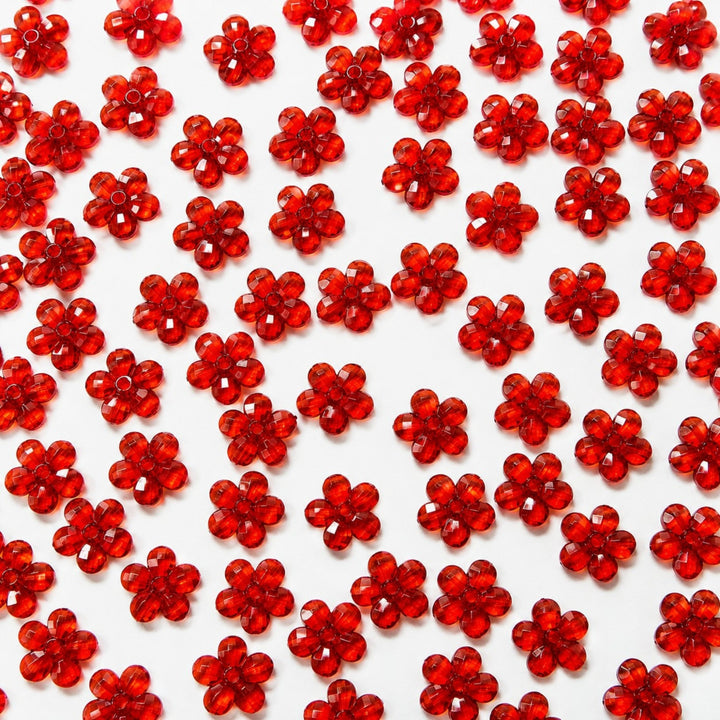 Bulk premium red crystal flower flatback embellishments with rhinestone centers for DIY crafts