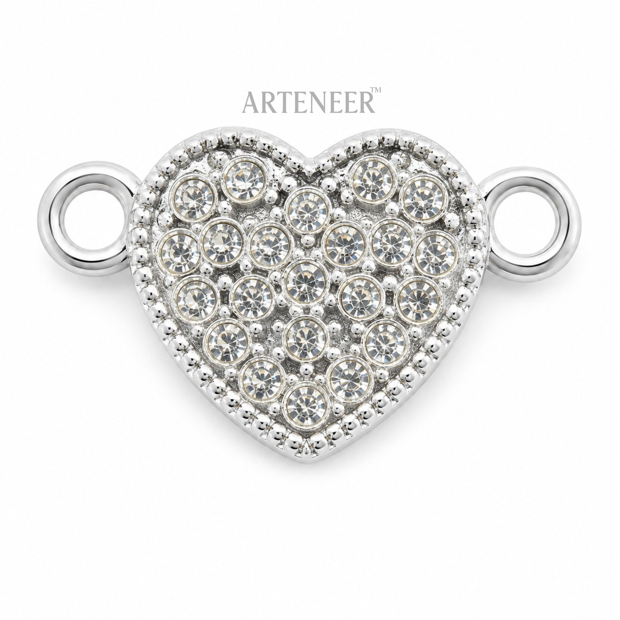 Silver diamond heart charms for DIY jewelry making, pack of 12 sparkling heart pendants by Arteneer