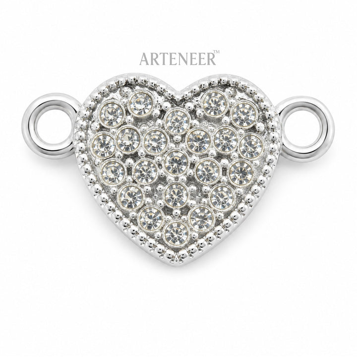 Silver diamond heart charms for DIY jewelry making, pack of 12 sparkling heart pendants by Arteneer