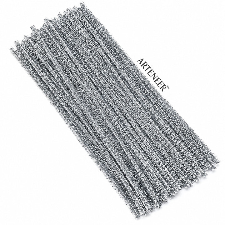 Silver Glitter Pipe Cleaner - 6mm (12 Inch) | Pack of 100 Pieces