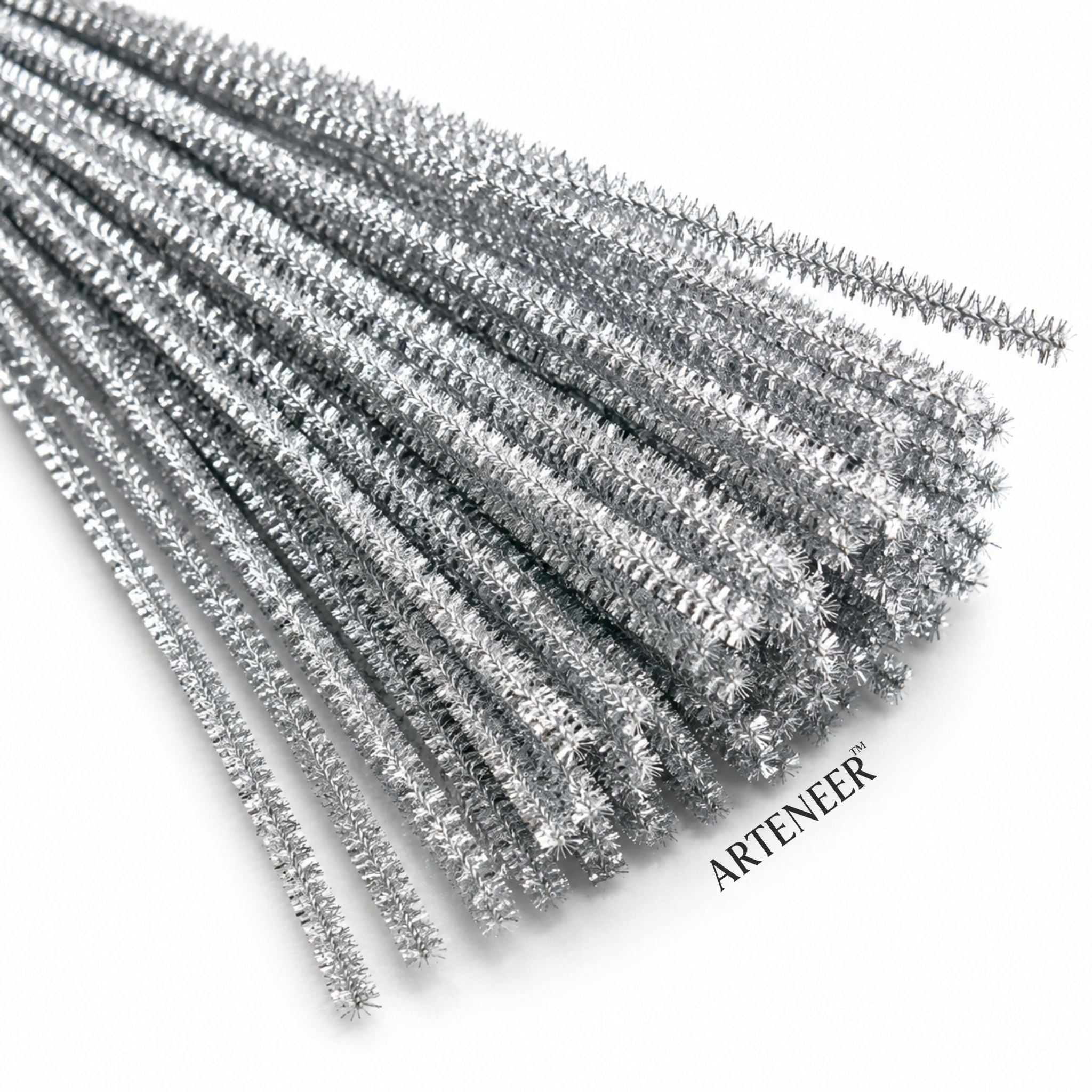 Silver Glitter Pipe Cleaner - 6mm (12 Inch) | Pack of 100 Pieces