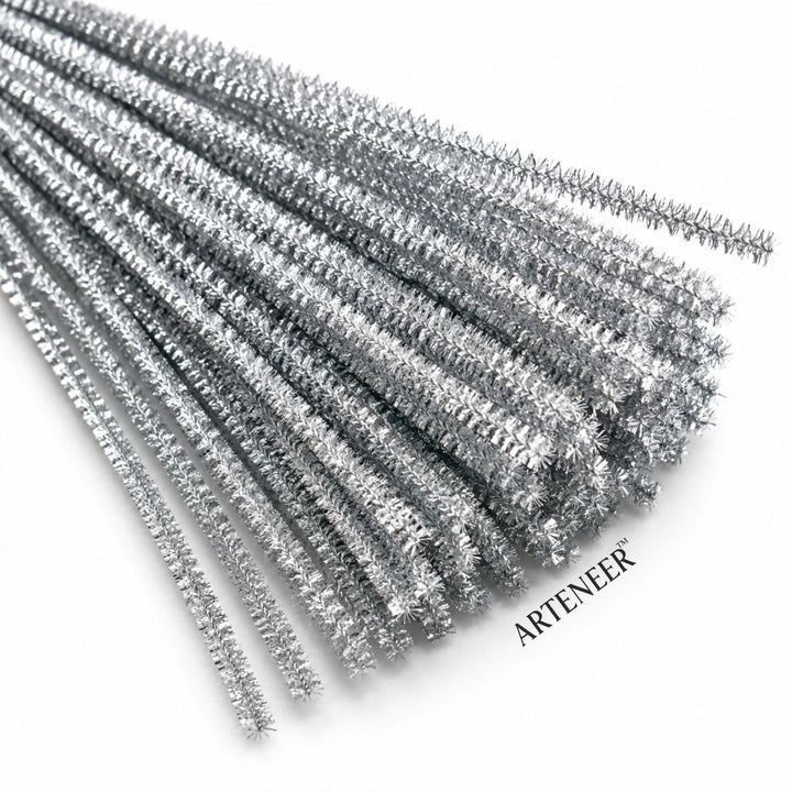 Silver Glitter Pipe Cleaner - 6mm (12 Inch) | Pack of 100 Pieces