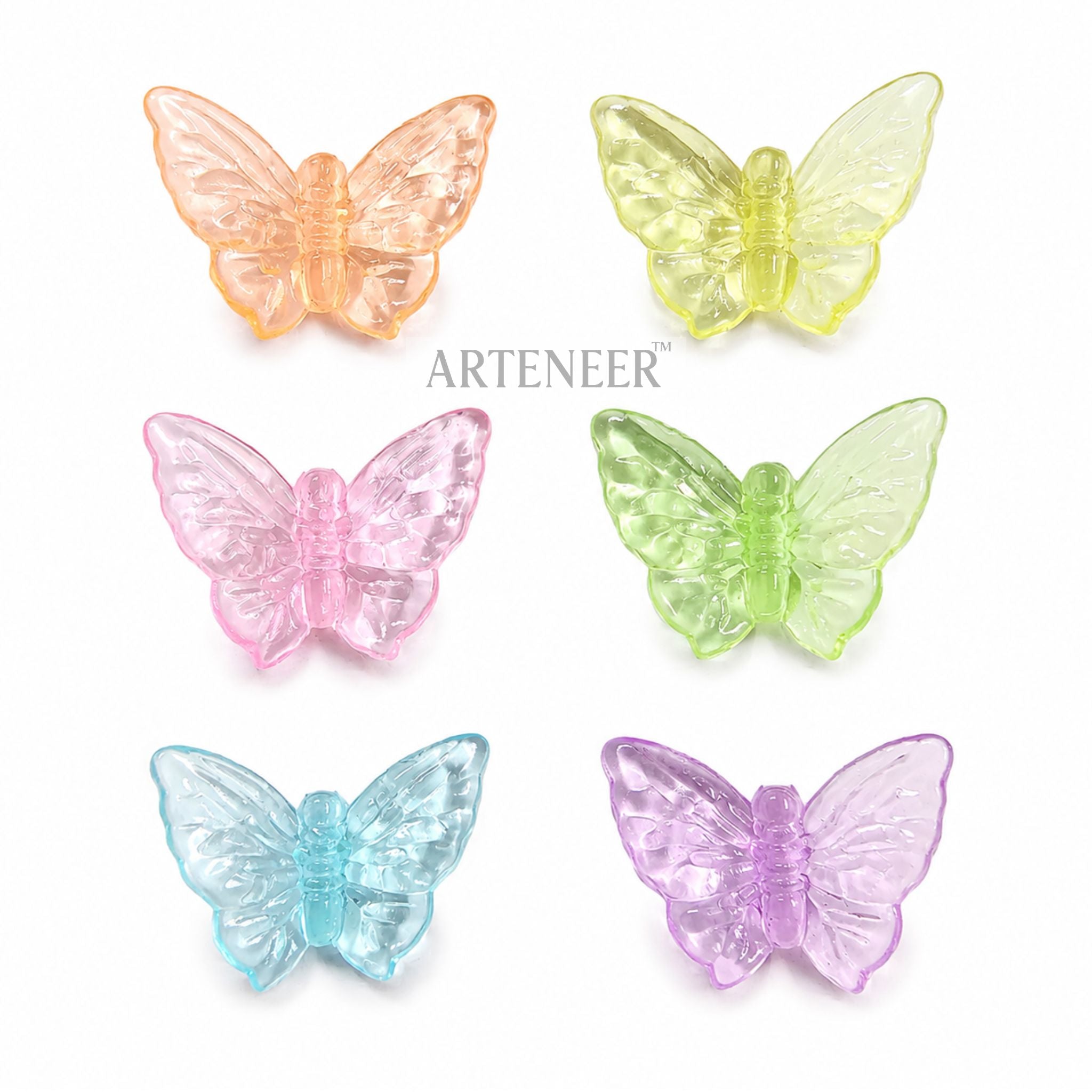 Transparent colorful butterfly charms for DIY crafts, pack of 130 crystal-clear multicolor embellishments by Arteneer