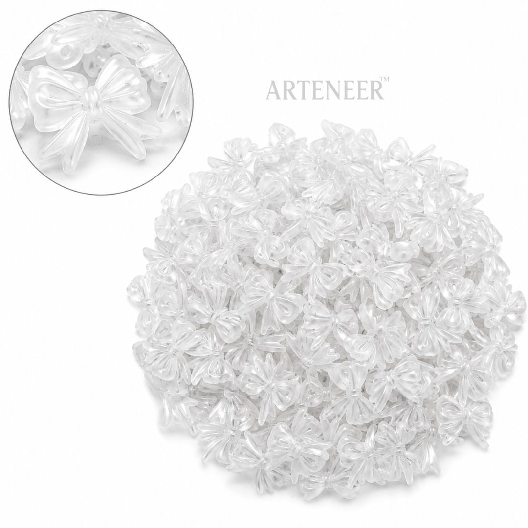 White decorative bow tie charms for DIY crafts, pack of 60 mini bow embellishments by Arteneer