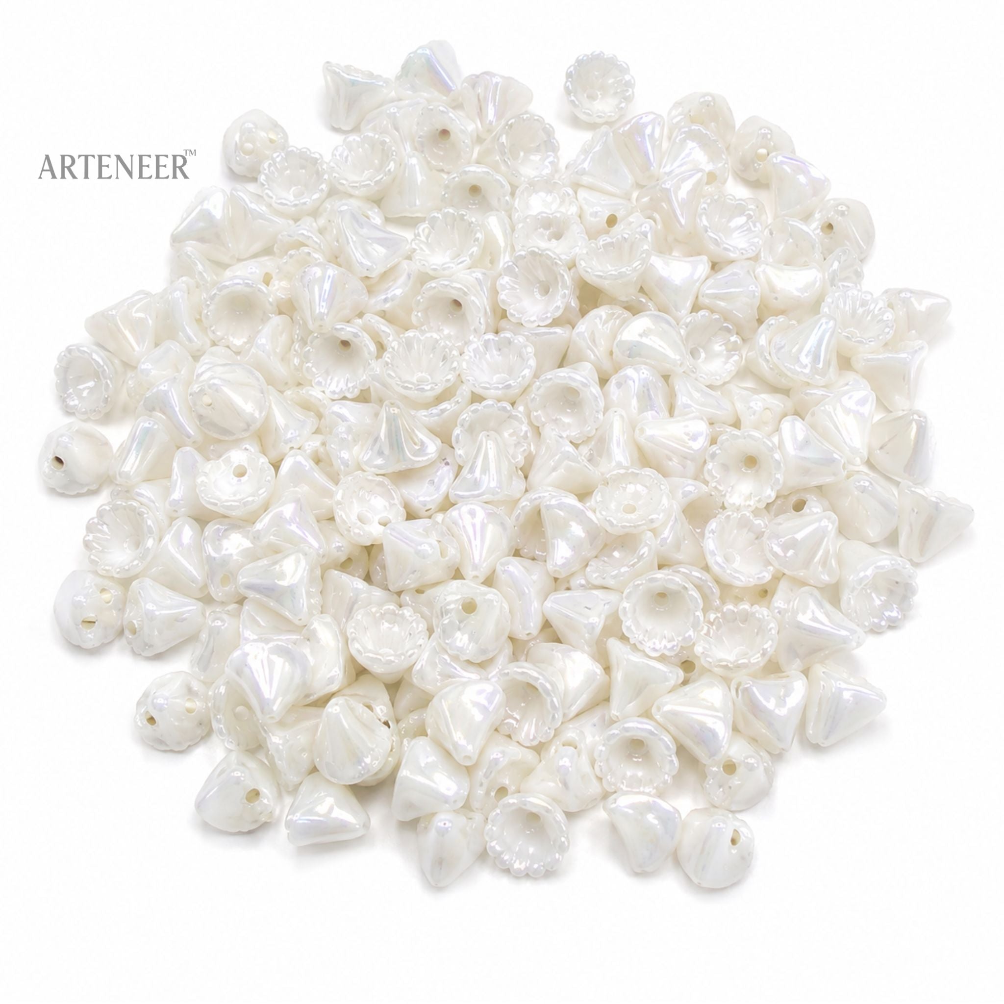 White lily flower beads for DIY jewelry making, pack of 420 pearly bellflower trumpet beads by Arteneer