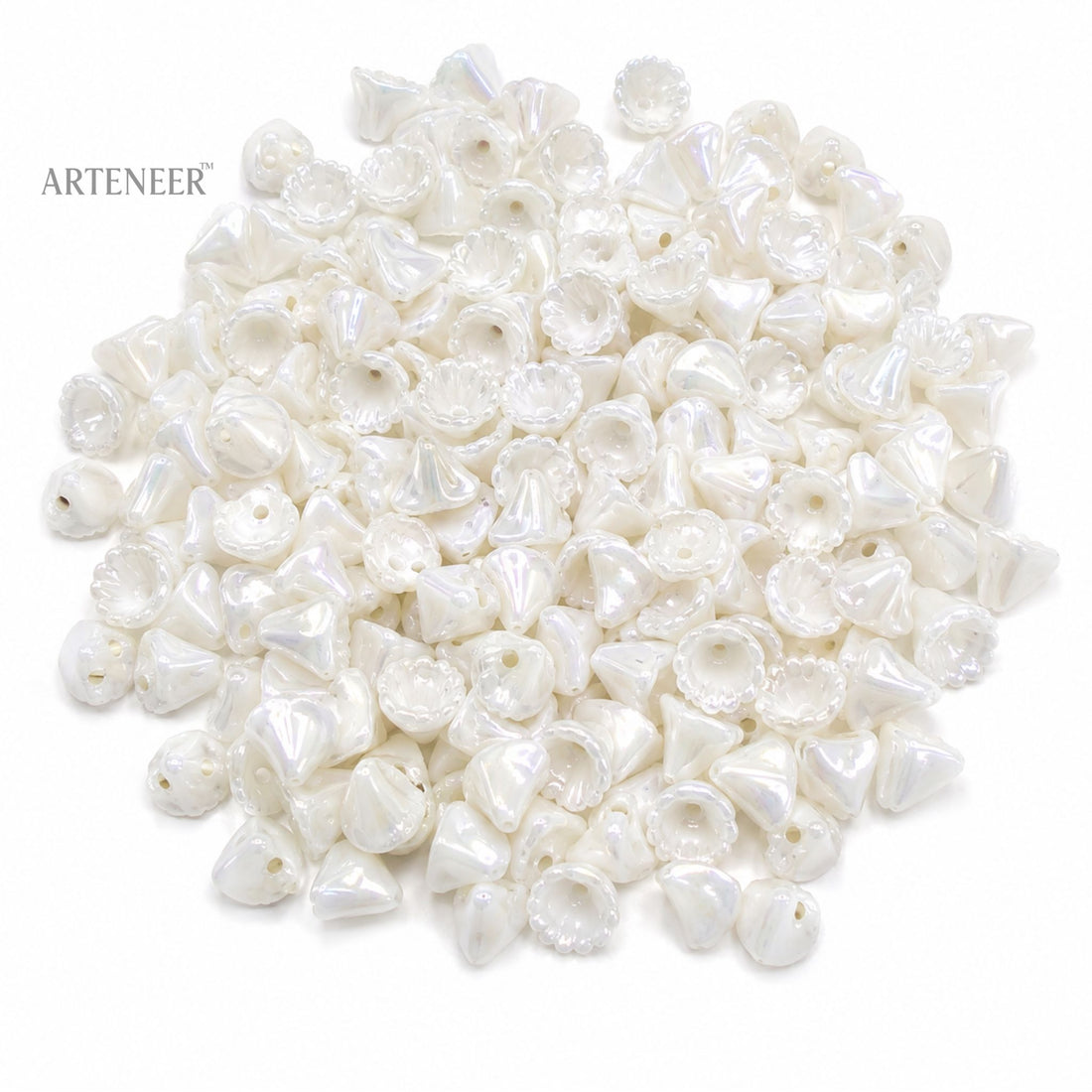 White lily flower beads for DIY jewelry making, pack of 420 pearly bellflower trumpet beads by Arteneer