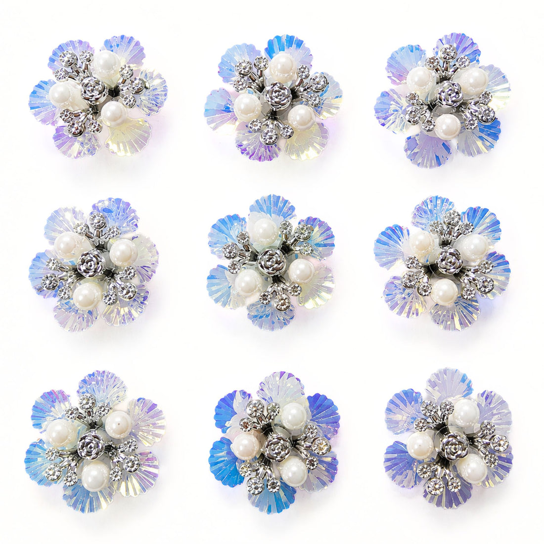 Premium 3D white pearl and rhinestone flower appliques for DIY bridal embroidery and crafts
