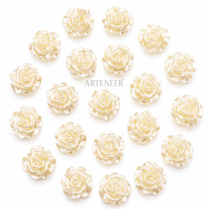 White rose charms for DIY crafts, pack of 70 decorative white rose flower embellishments by Arteneer