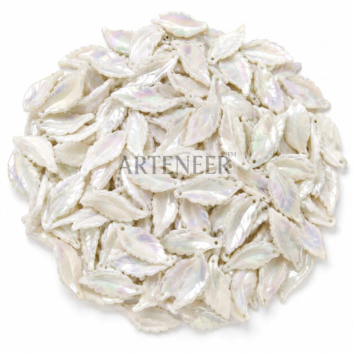 White shining leaf beads for DIY crafts, pack of 130 pearly white leaf embellishments by Arteneer