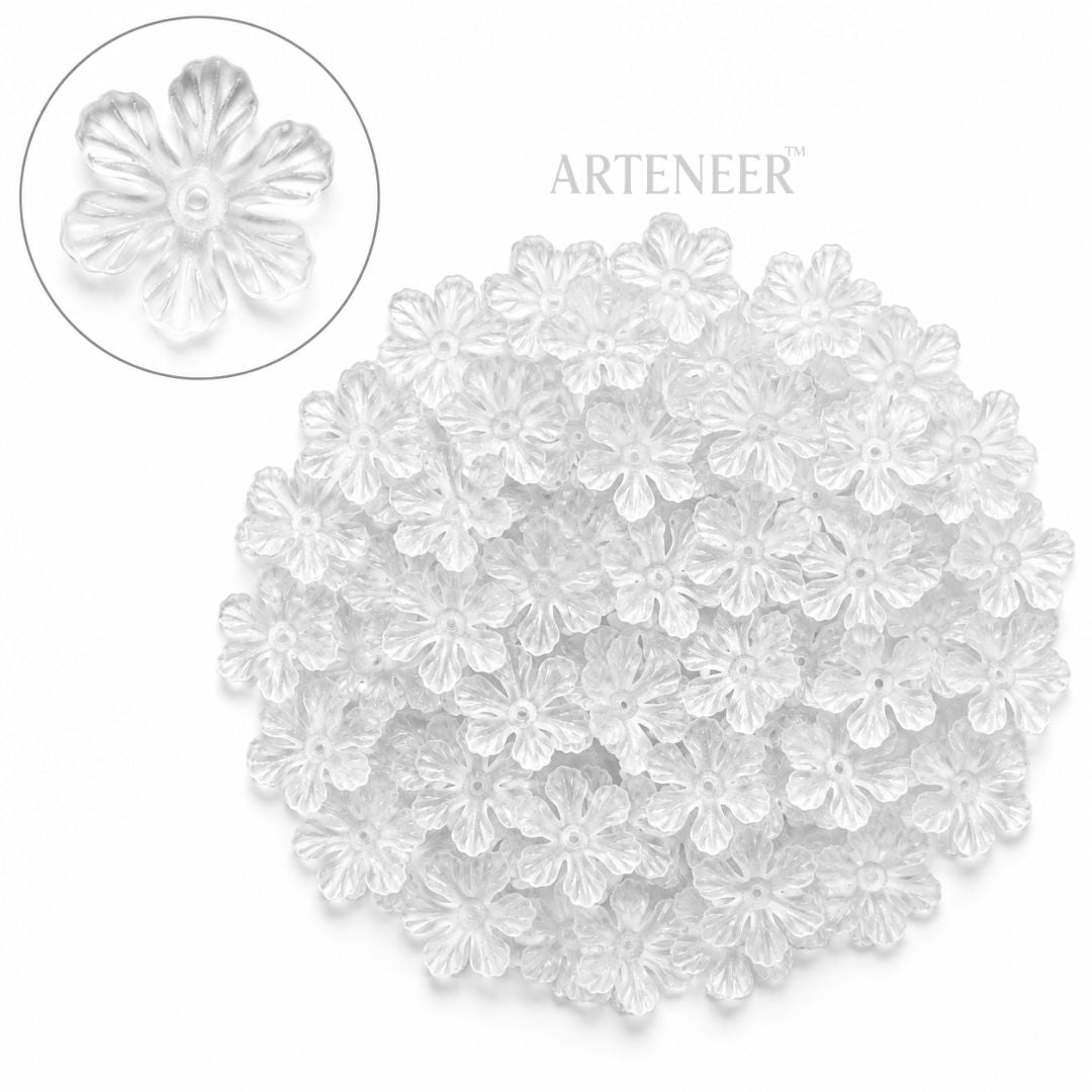 White transparent flower beads for DIY crafts, pack of 170 crystal-clear flower charms by Arteneer