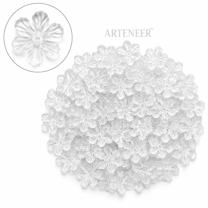 White transparent flower beads for DIY crafts, pack of 170 crystal-clear flower charms by Arteneer