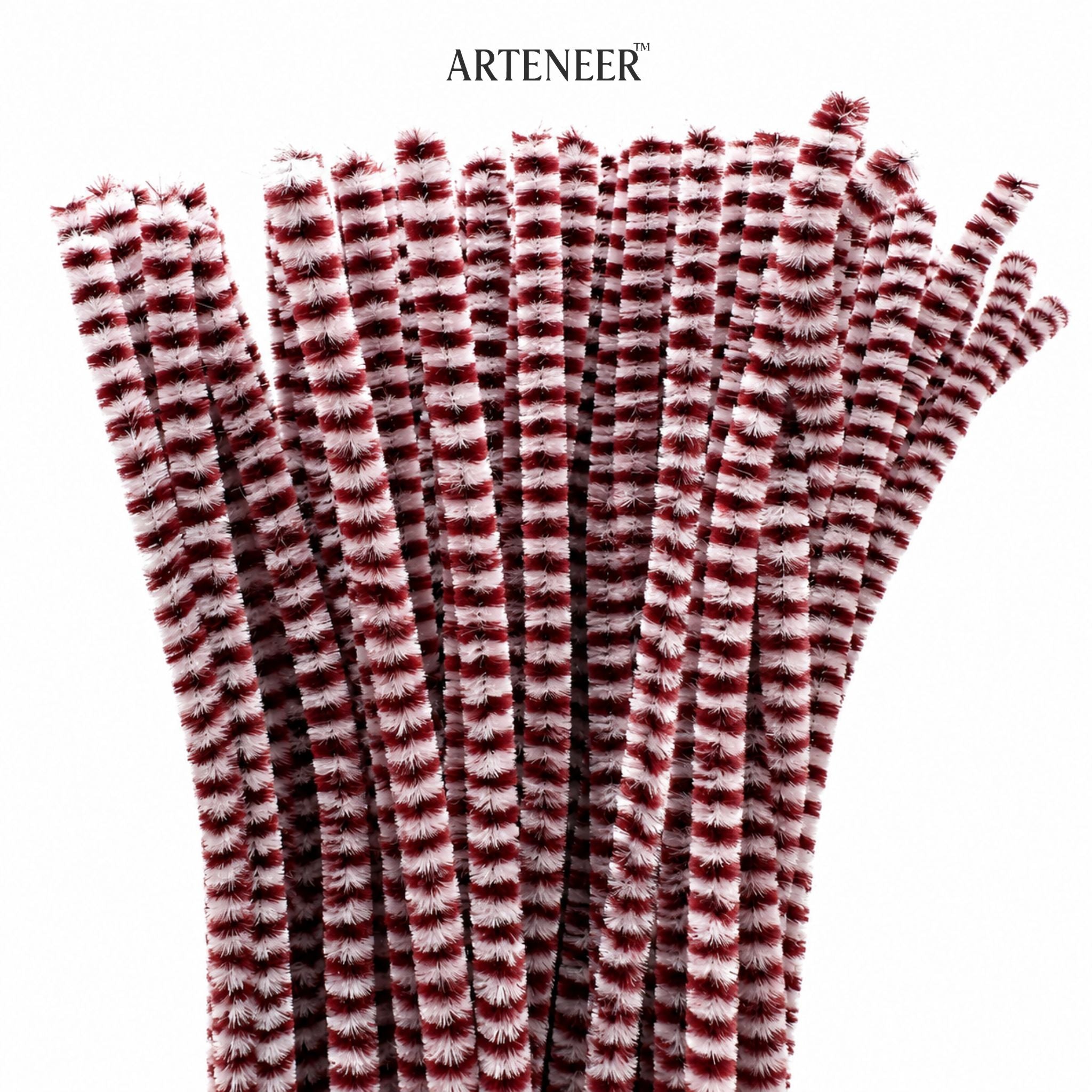 Brown and white striped pipe cleaners with 'Arteneer' branding on a white background